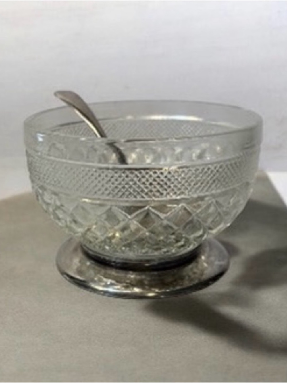 Vintage Anchor Hocking Wexford Clear Glass Open Sugar Bowl Silver Plate England